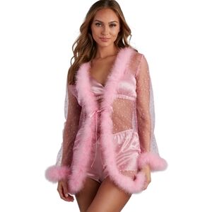 Windsor Crushing On You Dream Girl Marabou Trim Robe Valentine's Day Perfection!
